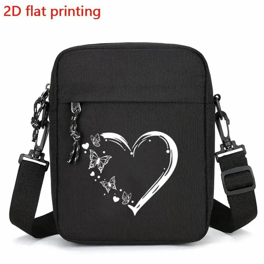 

Stylish Black Butterfly Heart Print Crossbody Bag - Compact Multi-Pocket Shoulder & Phone Purse with Zipper, Adjustable Strap