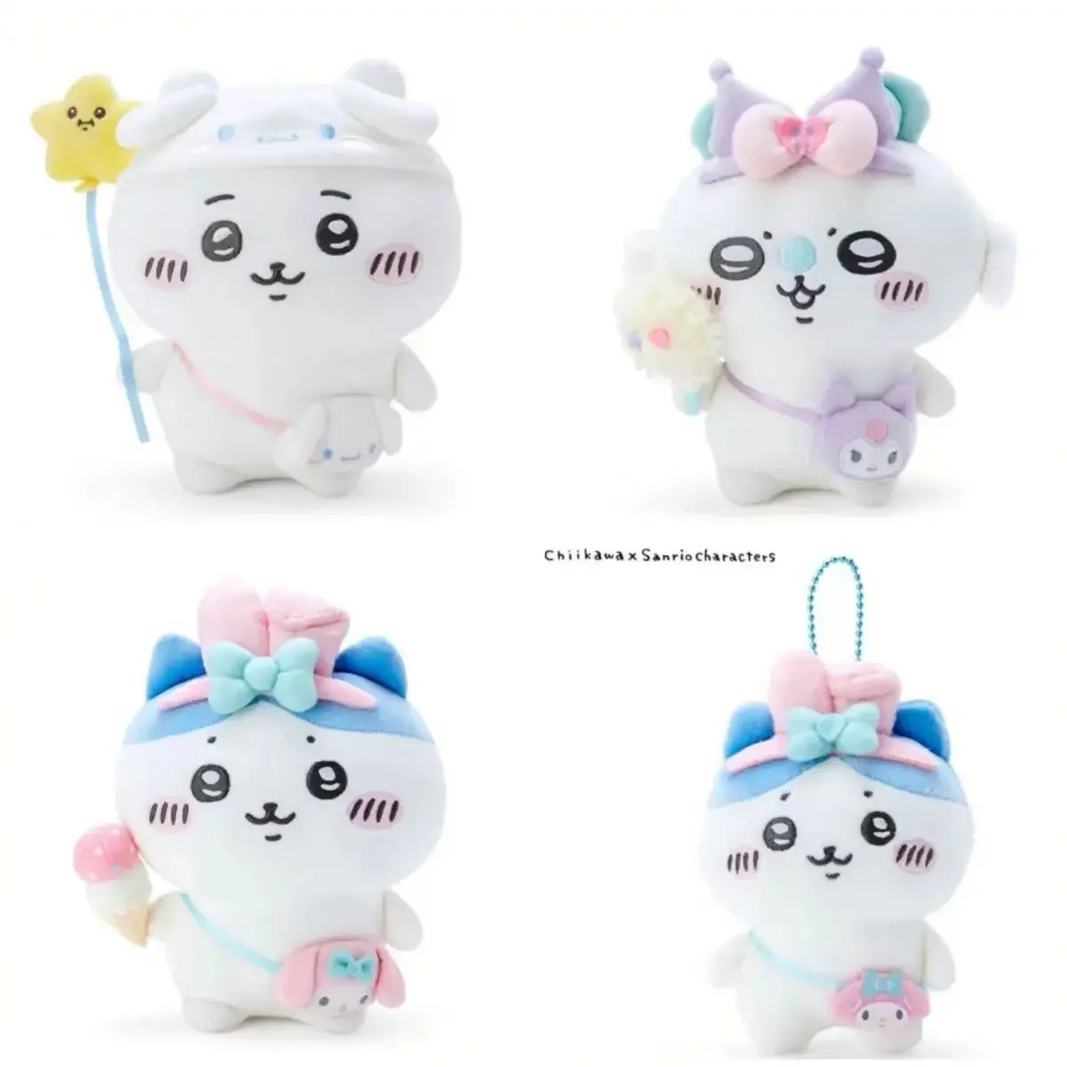 Urso auto-deprecator chiikawa sanrios jiikawa brinquedo de pelúcia co-marca boneca pingente bonito jiyi xiaohachi udaki ornamentos de quarto