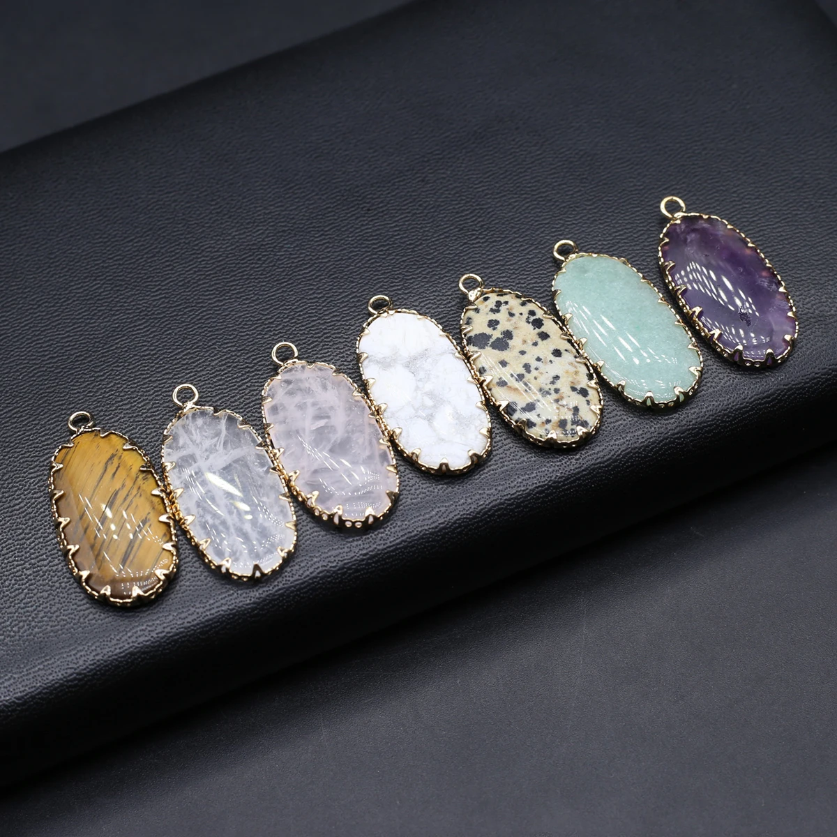 10PCS Wholesale Natural Semiprecious Stone Random Color Oval Fashion Pendant Jewelry Making DIY Necklace Earrings Accessories