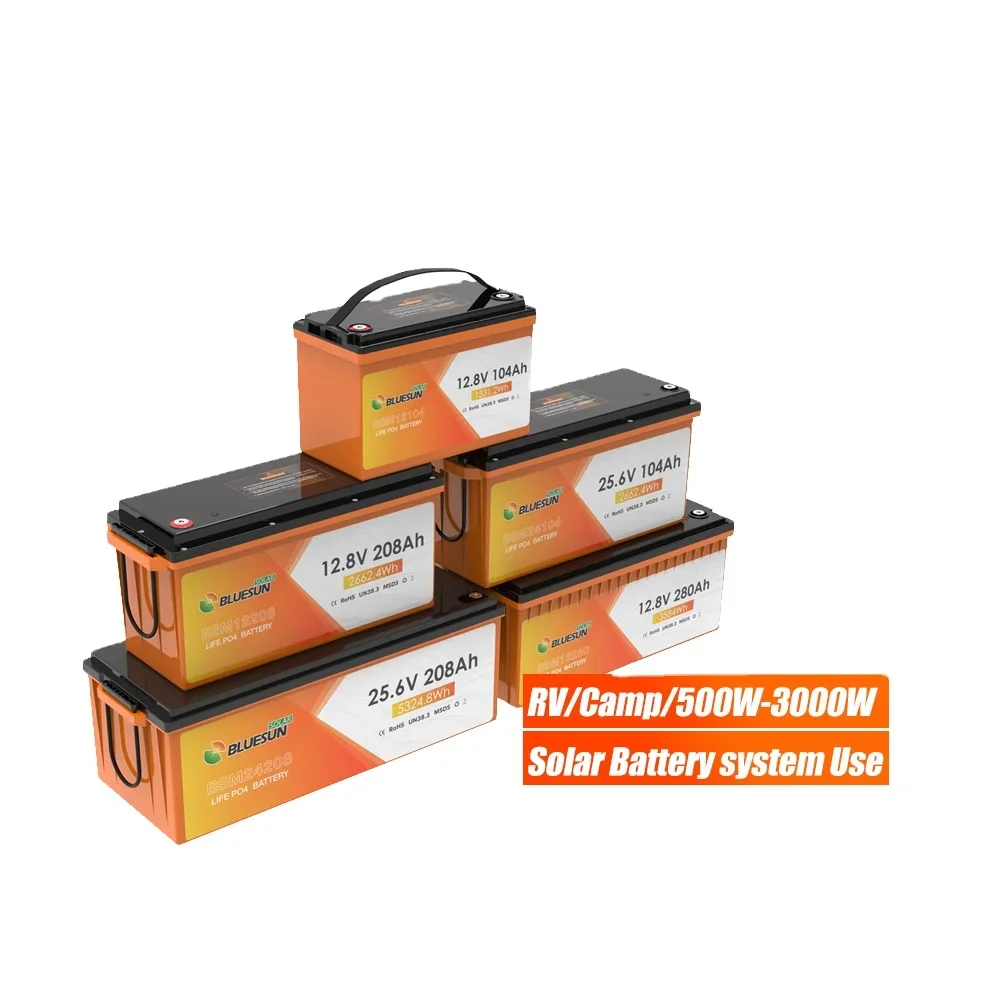 Wholesale LiFePo4 Battery 12v 24v 100Ah 200Ah 300Ah Bluetooth IP65 Waterproof Deep Cycles Rechargeable Solar Battery