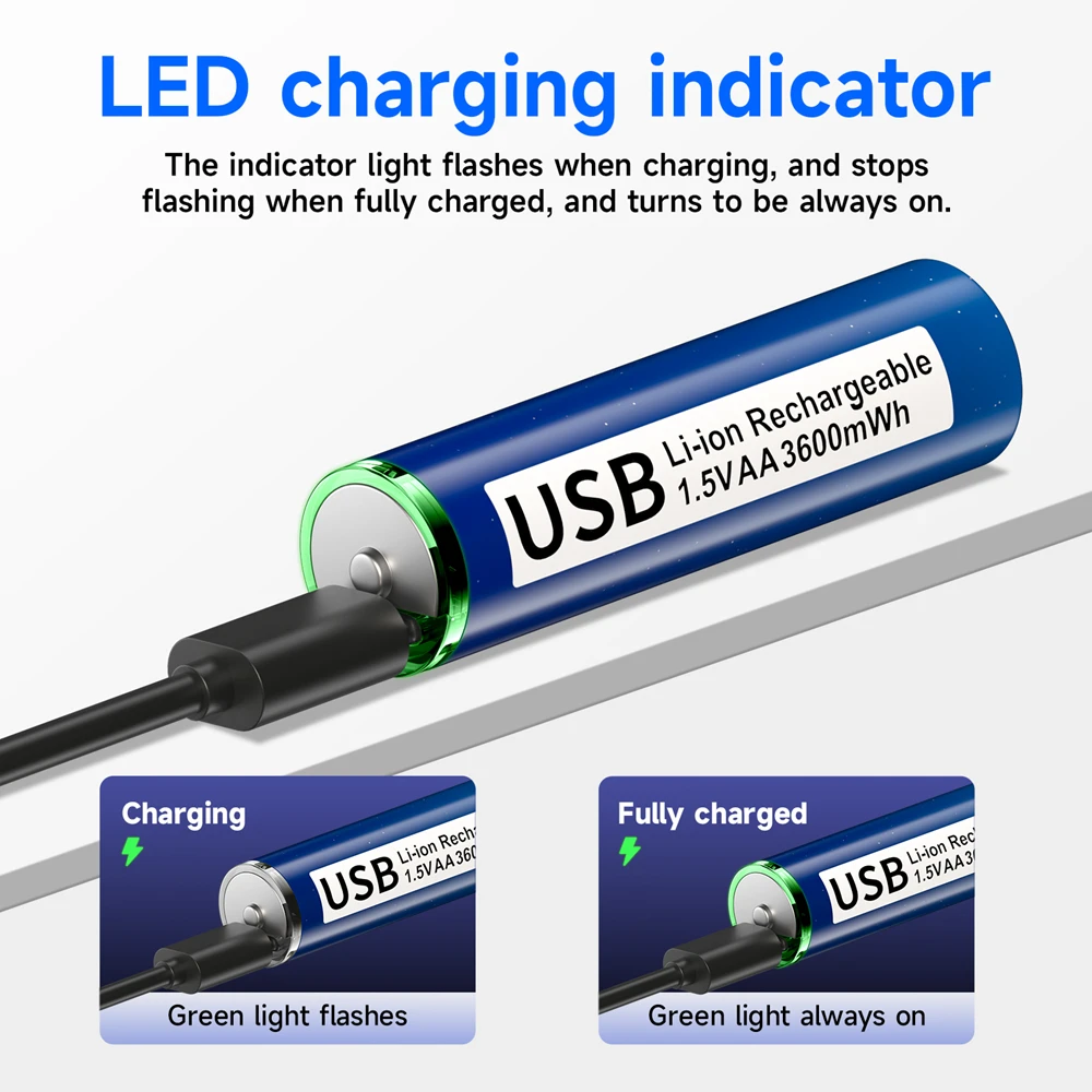 AA + AAA akumulator na USB 1.5V AA 3600mWh/AAA 1110mWh akumulatory litowo-jonowe do zabawek zegarek MP3 odtwarzacz termometr + kabel TYPE-C