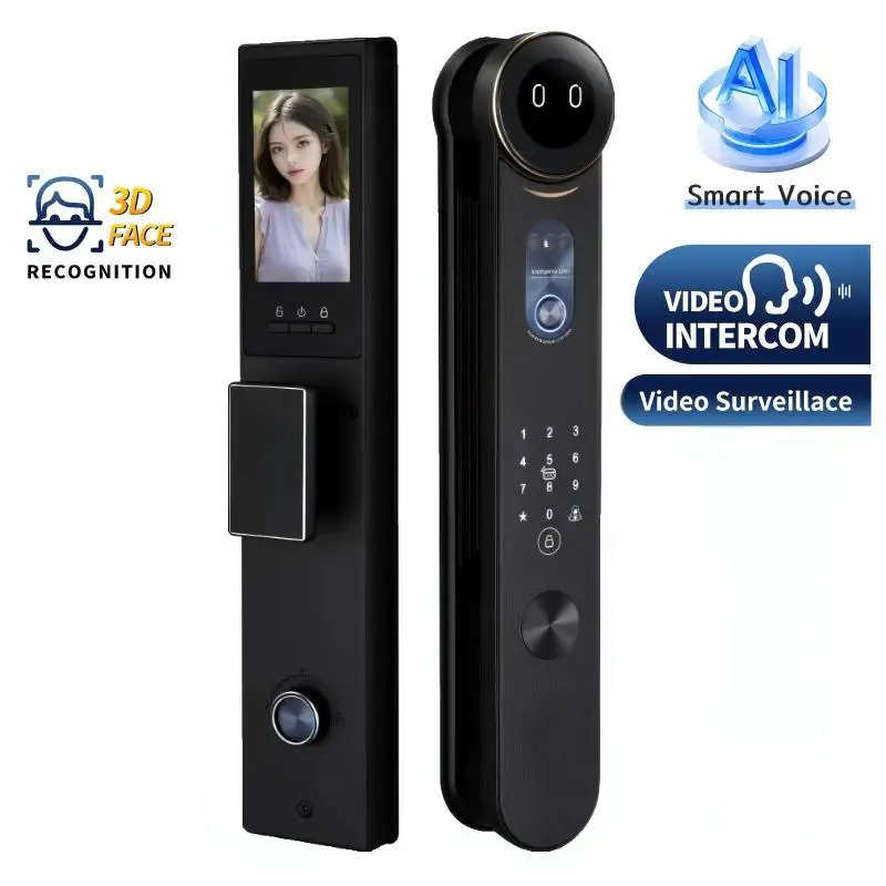Ai Tuya WiFi Zigbee 3D Facial Recognition Video Intercom Smart Door Lock with Camera Fingerprint Unlock for Wood Door