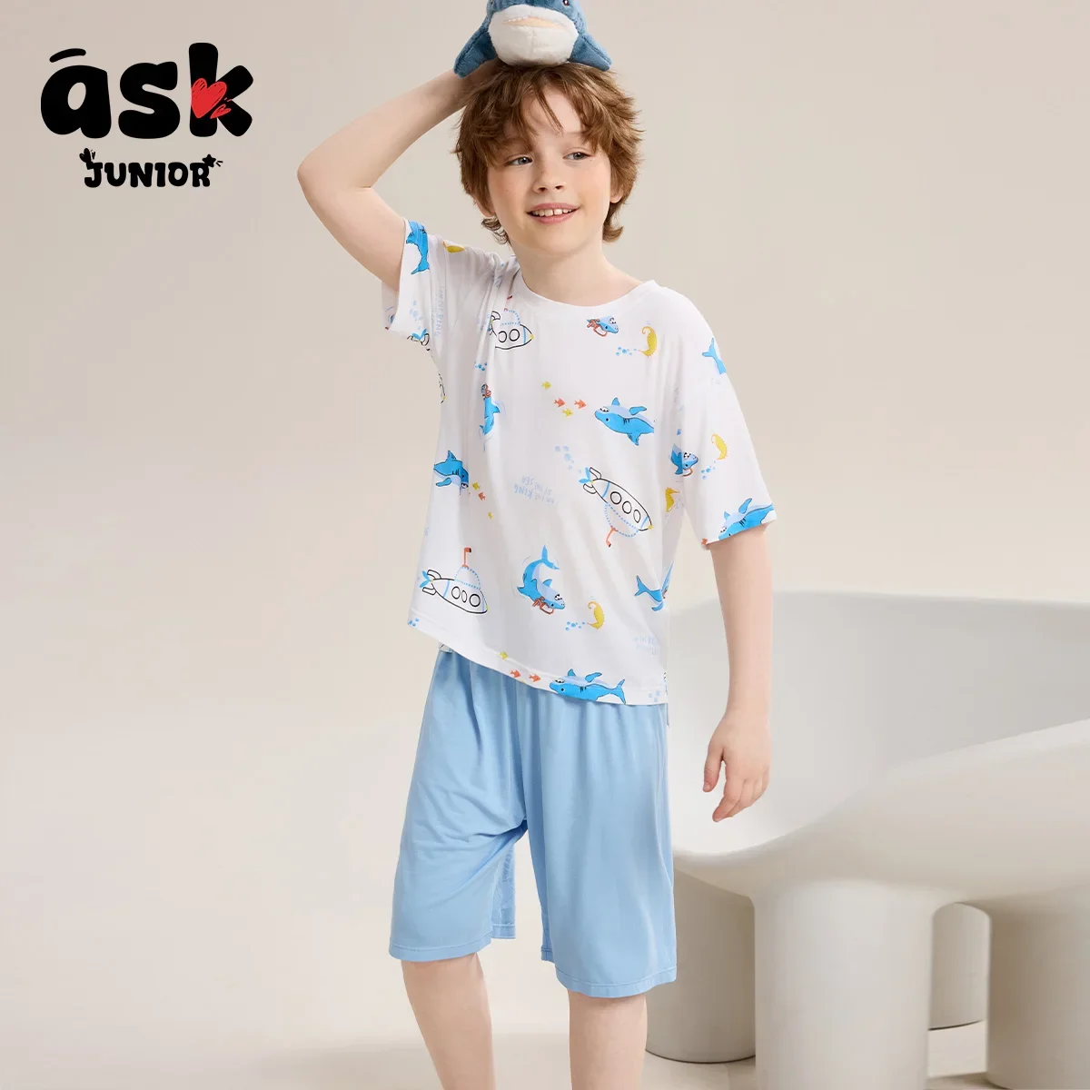 اسأل جونيور Homewear مجموعة الأولاد ملابس الصيف تكييف الهواء الأطفال تي شيرت السراويل مشروط منامة قطعتين مجموعة #2