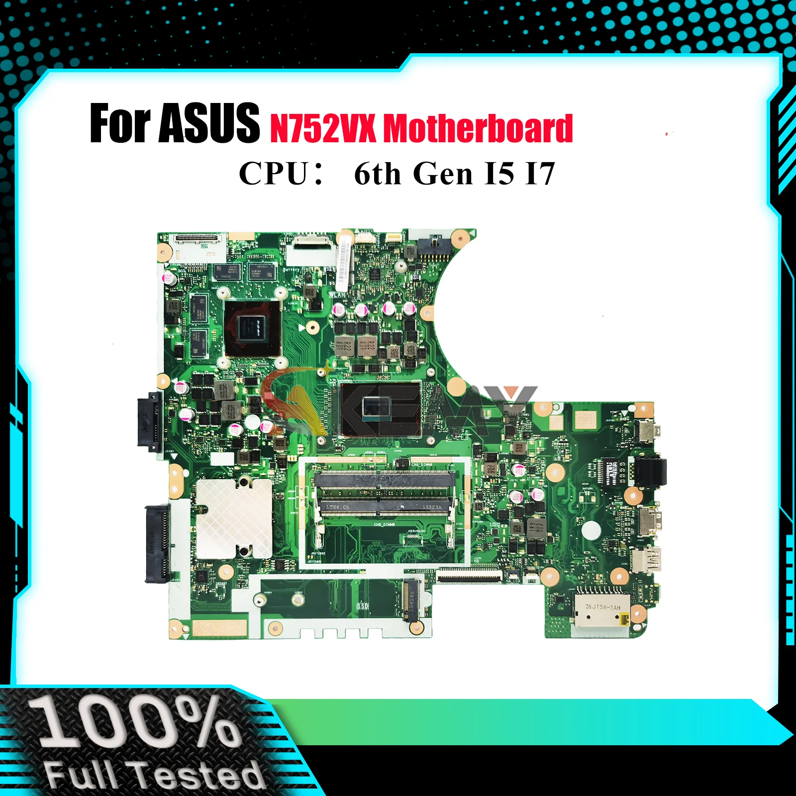 

N752VX Laptop Motherboard For ASUS Vivobook N752V N752VX Notebook Mainboard With I5 I7 CPU 100% tests OK fast shipping stk
