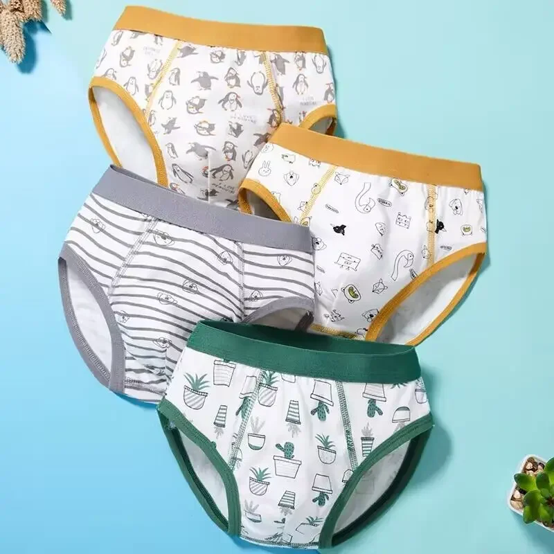 4 PC Kids Boys Underwear Cartoon Children\'s Shorts Panties for Baby Boy Toddler Triangle Stripes Teenagers Cotton Underpants