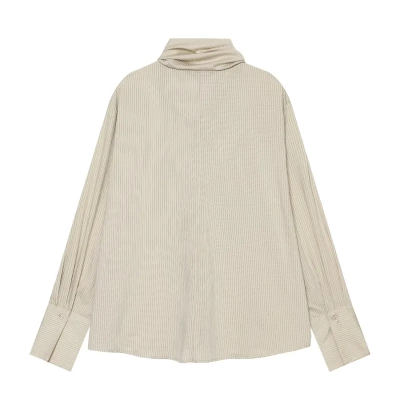 Women Striped Shirt With Knot New 2026 Autumn Simple Long Sleeves Embroidery Women's Button Shirts Female Chic Shirts & Blouses
