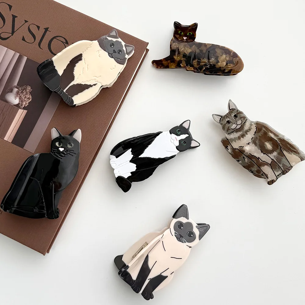 

2025 New Kitten Hairpin Female Cute Animal Acetic Acid Grab Clip Back Head Clip Decorative Hairpin Headgear Shark Clip