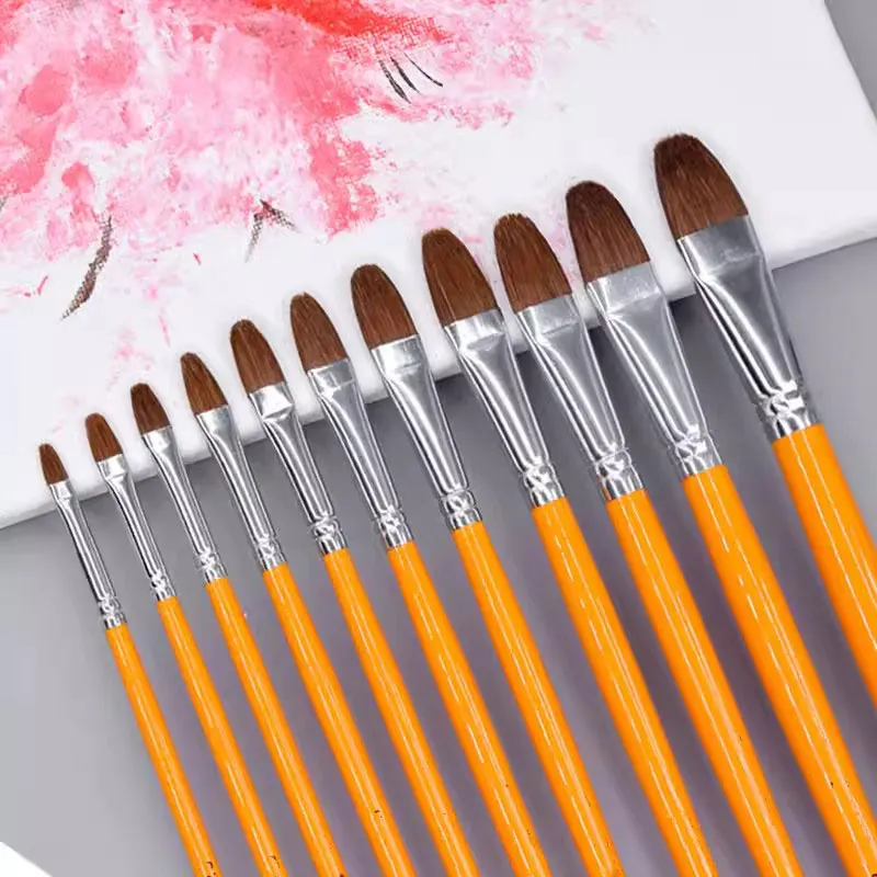 6Pcs Filbert Artist Paint Brush Set Long Handle Professional Artist Brush for Watercolor, Acrylic, Oil, Tempera and Gouache Pain