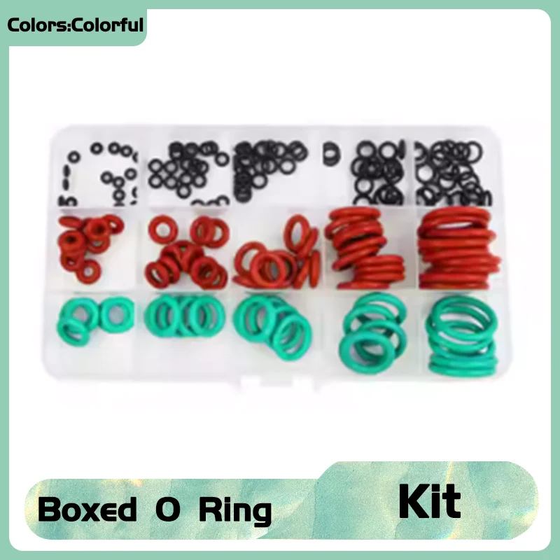 

180-Piece VMQ NBR FKM O-Ring Kit Red, Black, Green Seals for Car Gasket, Oil & Water Repair High-Temp Washer Seal Set (3-30mm)