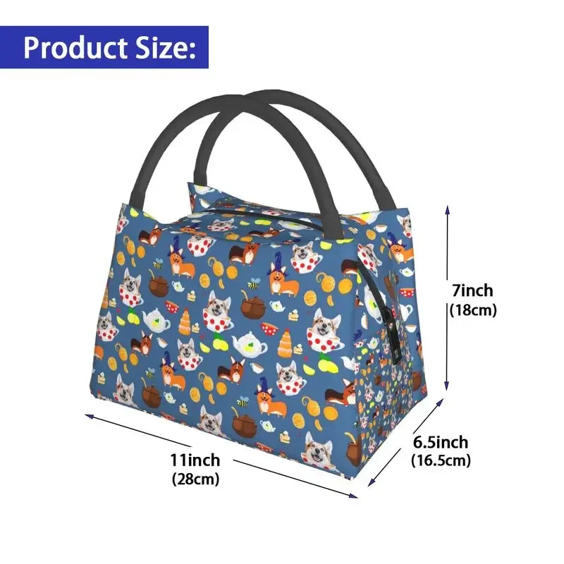 Funny Corgi Pattern Insulated Lunch Bags for Women Dog Lover Resuable Thermal Cooler Bento Box Outdoor Camping Travel