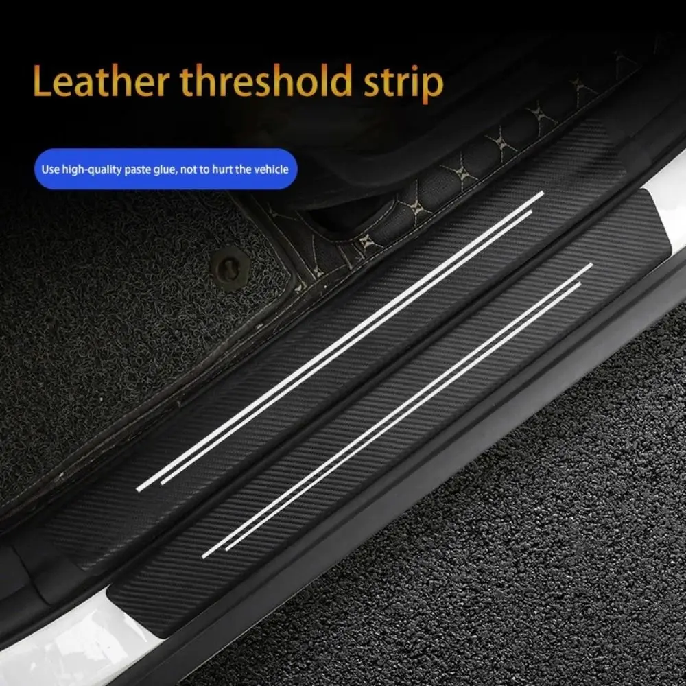 

4pcs Universal Car Door Sill Strip Leather Carbon Fiber Car Door Sill Protection Strip Anti-tread Decorative Protection Strip
