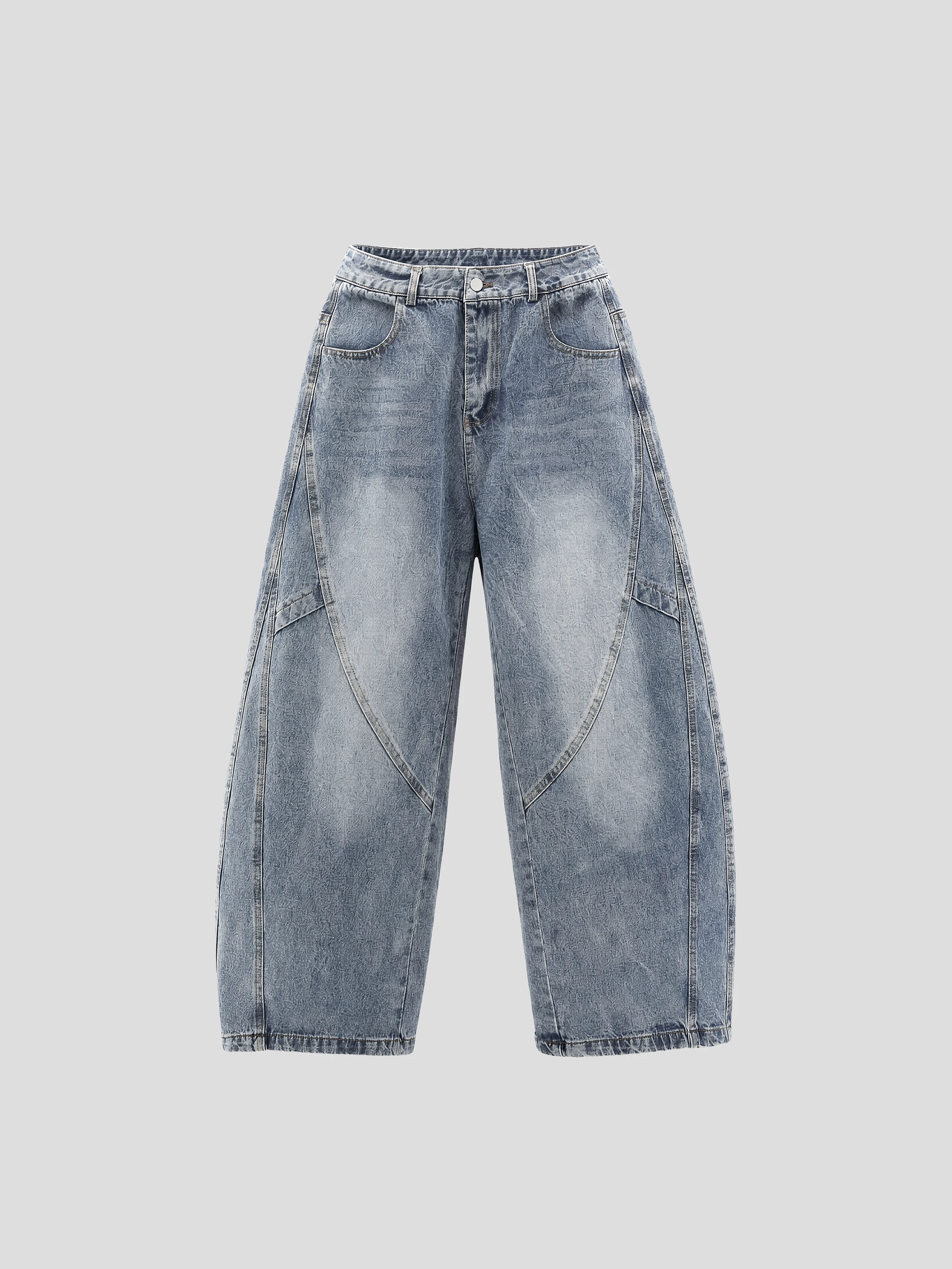 American Retro INSstudios Wide Leg Jeans Loose Fit Patchwork Denim Pants Youth Trend Straight Cut Cotton Polyester Blend