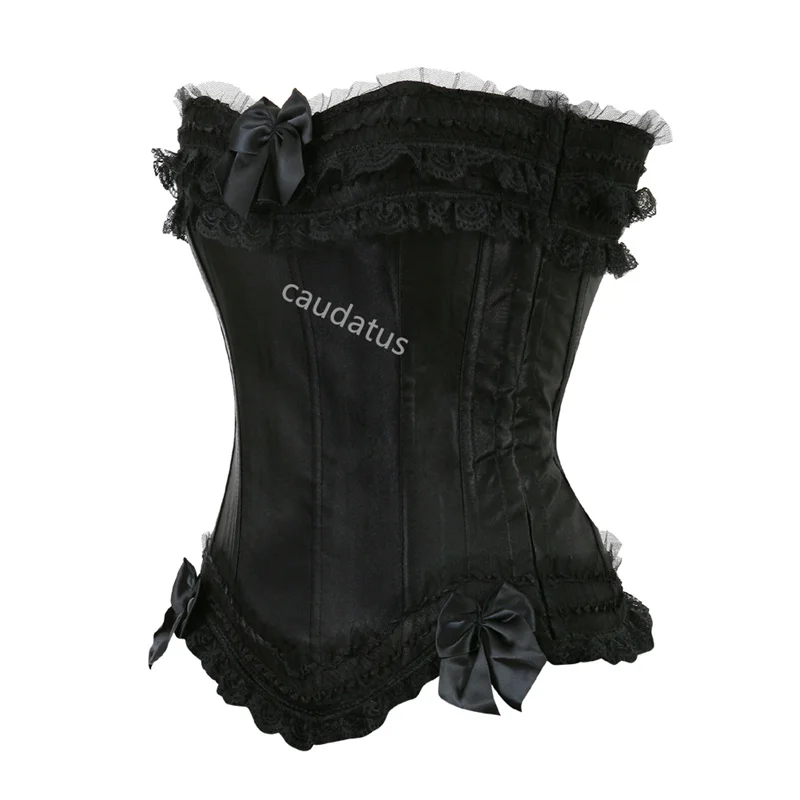 Black Corset Top Women Bustier Satin Overbust Zipper Sexy Lingerie Plus Size Vintage Lace UP  Big Bust Costume Femmes Red
