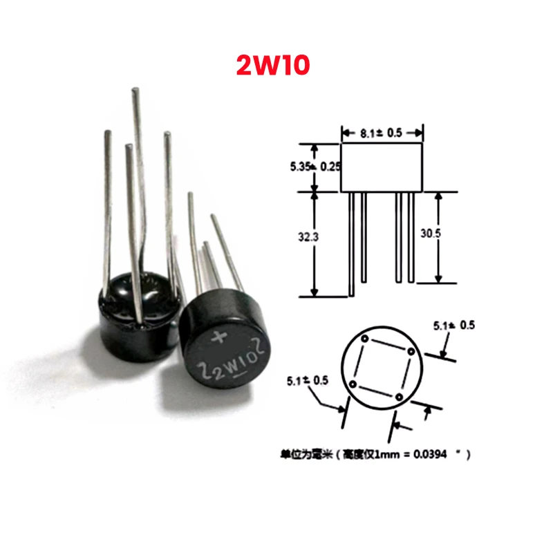 10PCS 30PCS 50PCS 100PCS/Lot 2W10 2A1000V diode bridge rectifier 2W10 Circular rectifying bridge best quality