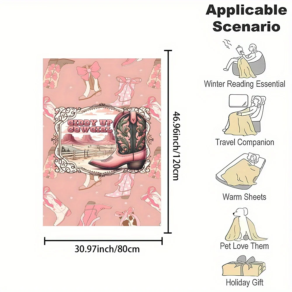 Cozy Pink Cowgirl Western Blanket Throw Plush Decorative Dorm Decor Gift for Girls and Women