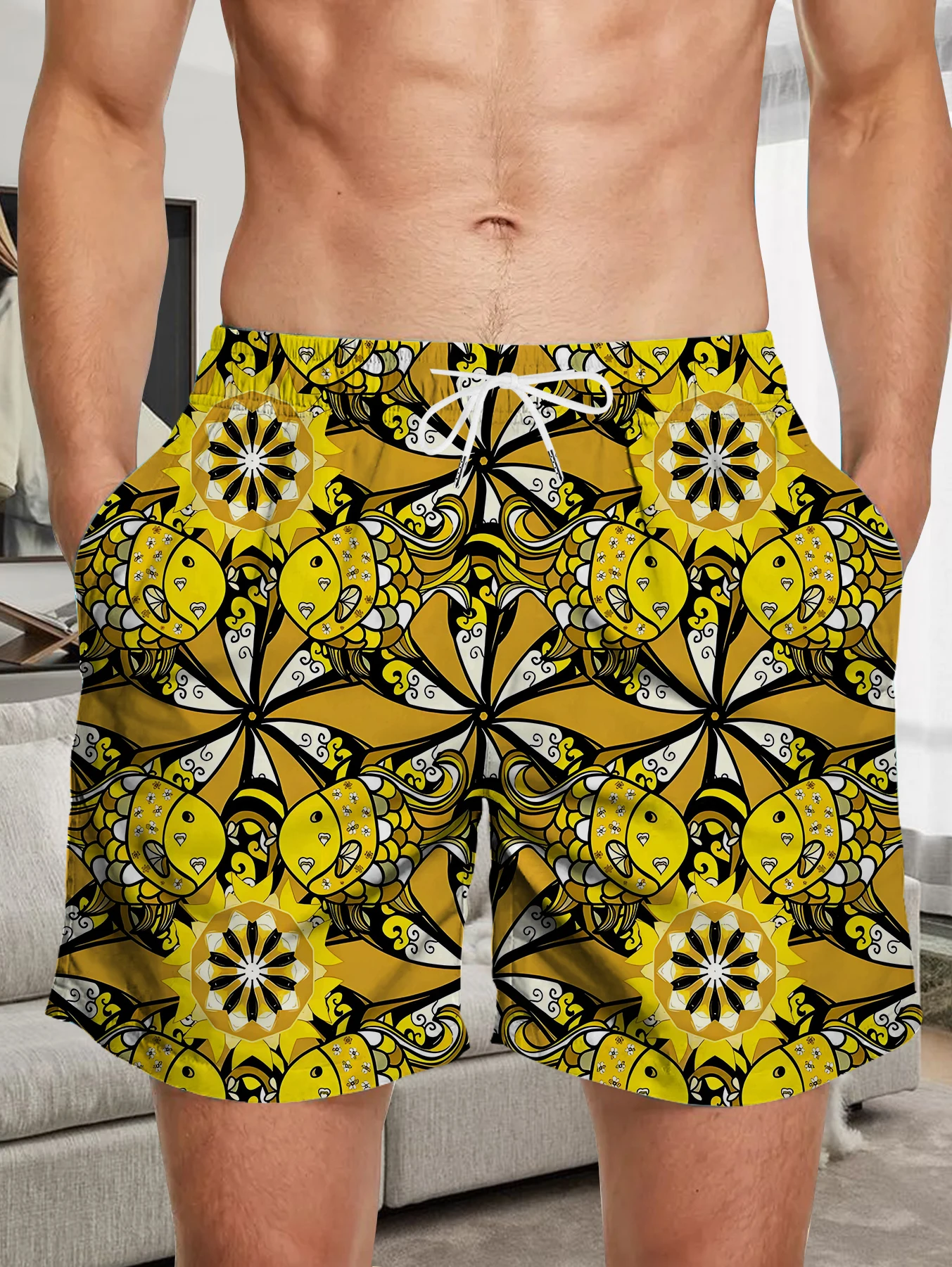 

Streetwear Full Print Digital Shorts Male Elastic Waist Quick Dry Polyester Trunks