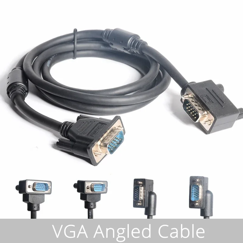 90° VGA Monitor Right & Left & Up & Down Angle Male To Straight Male Adapter Cable ,Gooseneck Type Angled VGA Monitor Cable