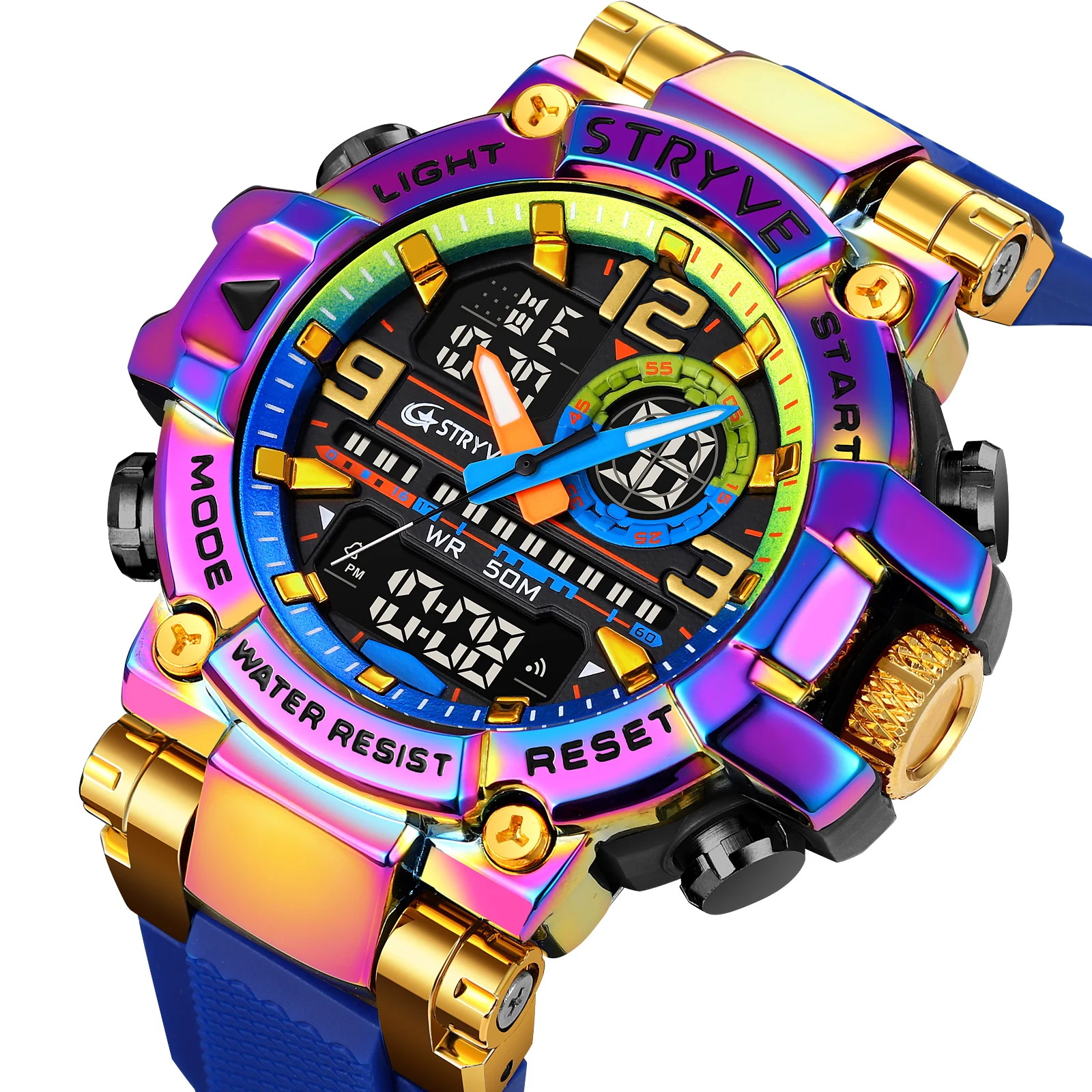 Hot Sale STRYVE 8025 Men\'s Fashion Sports Watch Digital Dual Time Watch Men\'s LED Time Watch Men Gift