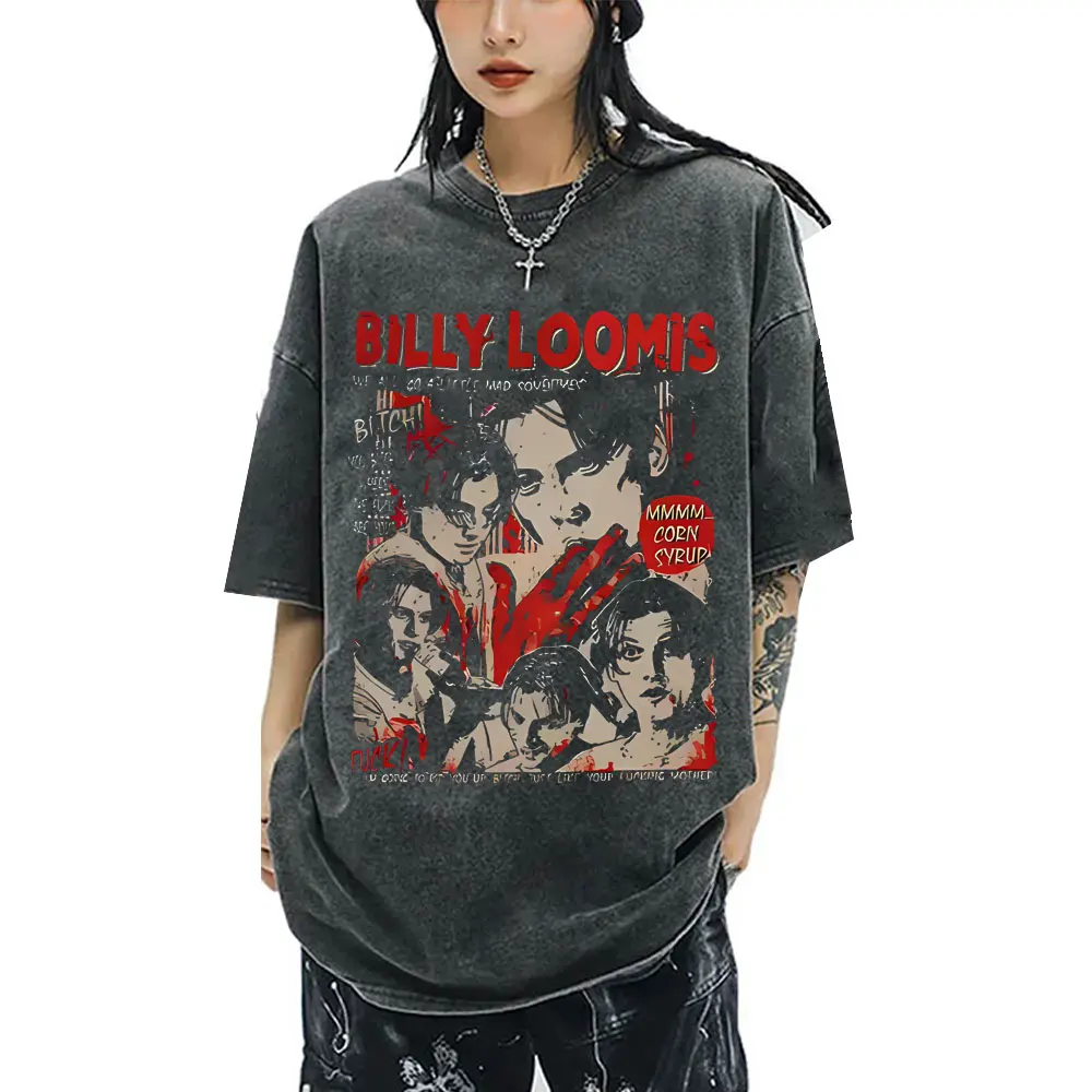Washed Vintage 90s Horror Movie Scream Graphic T-shirt Billy Loomis We All Go A Little Mad Billy T-shirts Men Oversized T Shirts