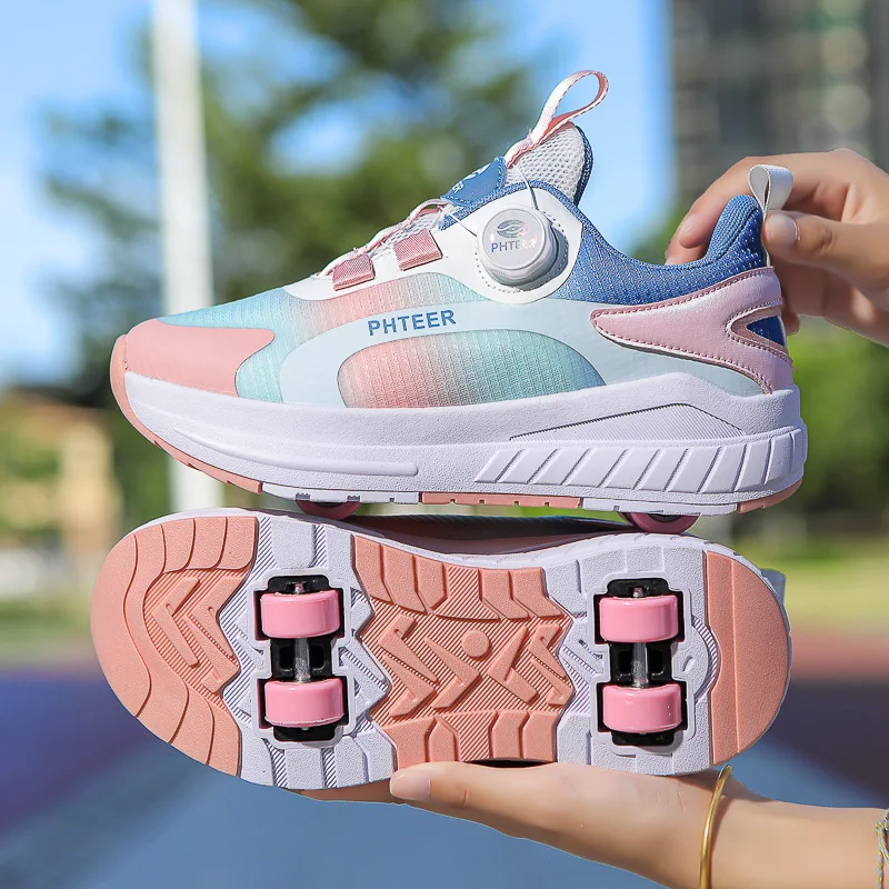 子供用二輪ローラースケートシューズ、ライト付きマジックスティックウォーキングシューズ、取り外し可能なホイール付きローラースケートシューズ、ティーンエイジャー向け