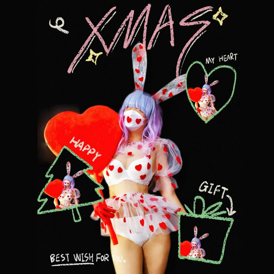 

Bunny Dance Costumes, Valentine'S Day Love Costumes, Bar Dancer Costumes With Rabbit Ear Decoration Or Love Decorations