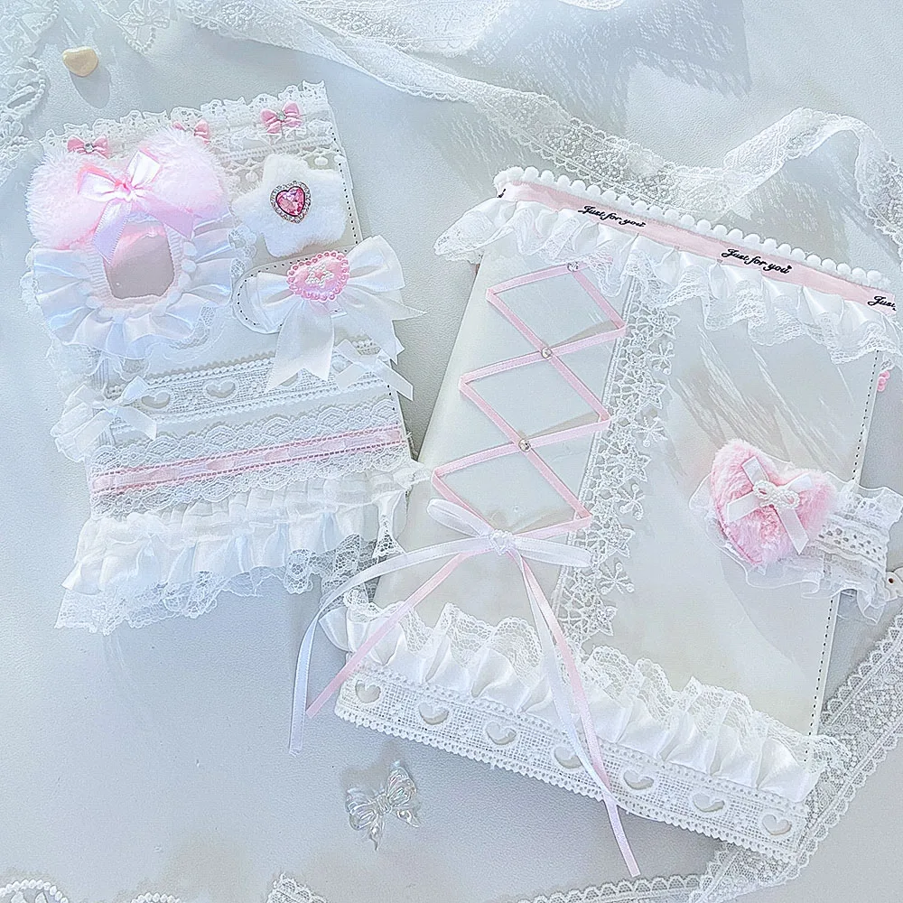 

A5 PU Leather Photo Album INS Book 6 Ring Binder Poka Decor Holder Trading Card Kpop Collect A6 Handmade Lace Ribbon Holders