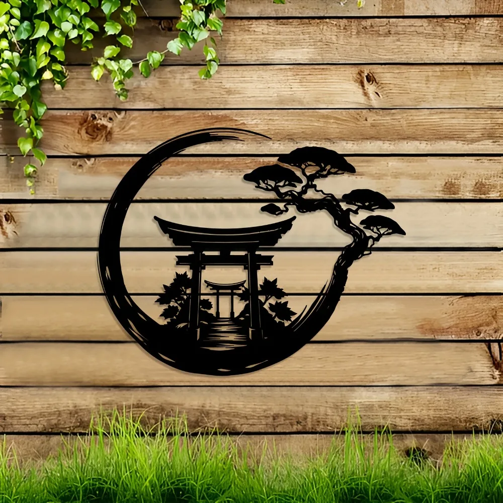 CIFBUY Japanese Torii Gate Metal Wall Art Zen Minimalist Sculpture Mural Matte Black Iron Hanging Indoor Home Decor Gift