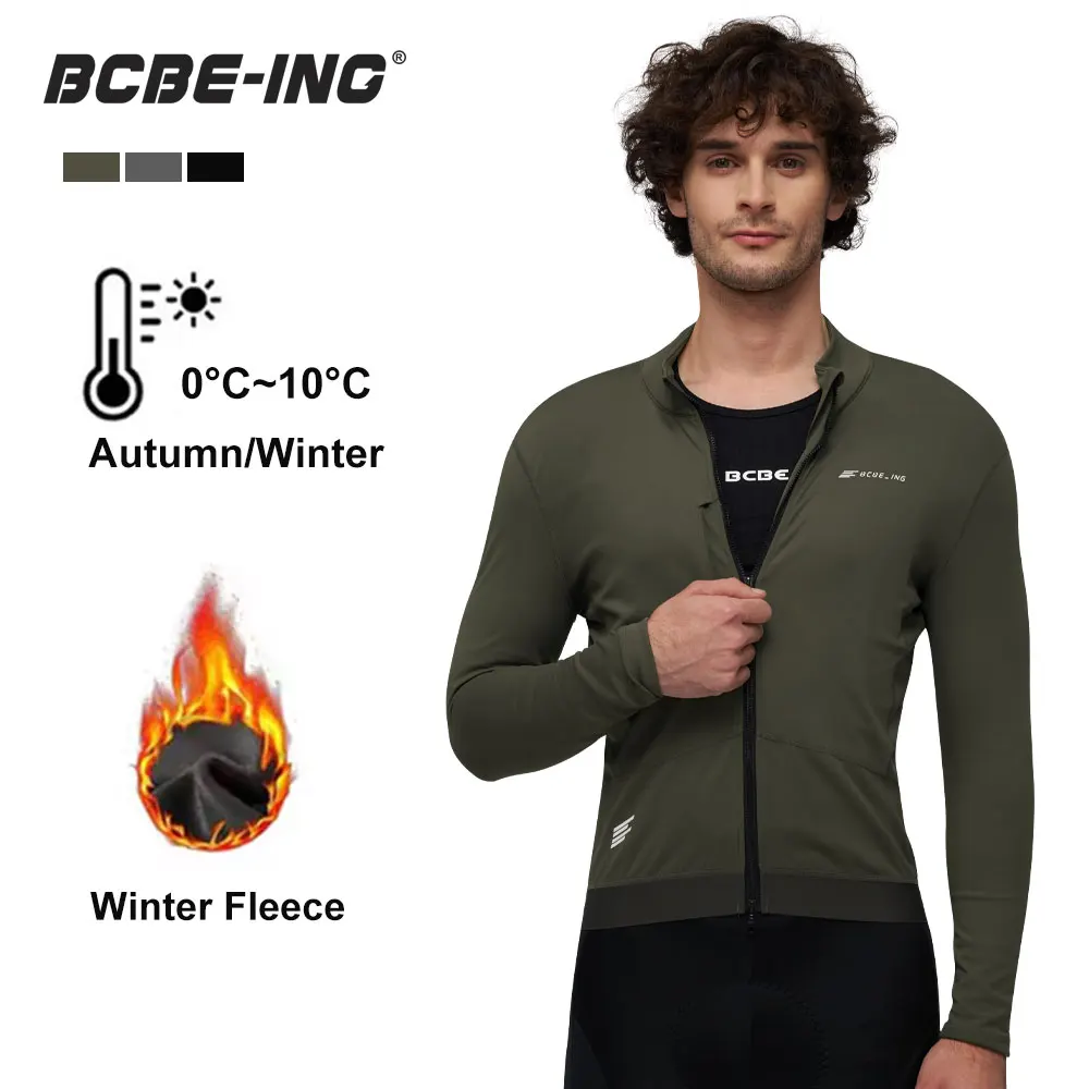 

BCBE-ING Winter Thermal Fleece Cycling Jerseys Long Sleeve Race Fit Breathable Bicycle Clothing Warm Bike Jersey YKK Two Way Zip