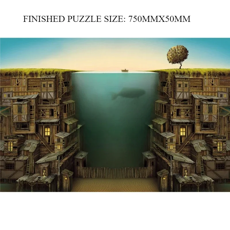 75 * 50CM White Card Puzzle Adult 1000 Piece Oil Painting Toys High Difficulty Angler Decompress Toy Educational Family Game