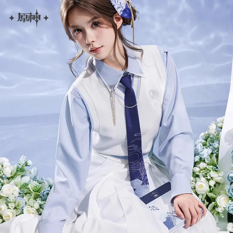 [Autentico] miHoYo Gioco Genshin Impact Kamisato Ayato Serie a tema Camicia con cravatta a blocchi di colore Abbigliamento per il tempo libero Top Cosplay Regali di Natale