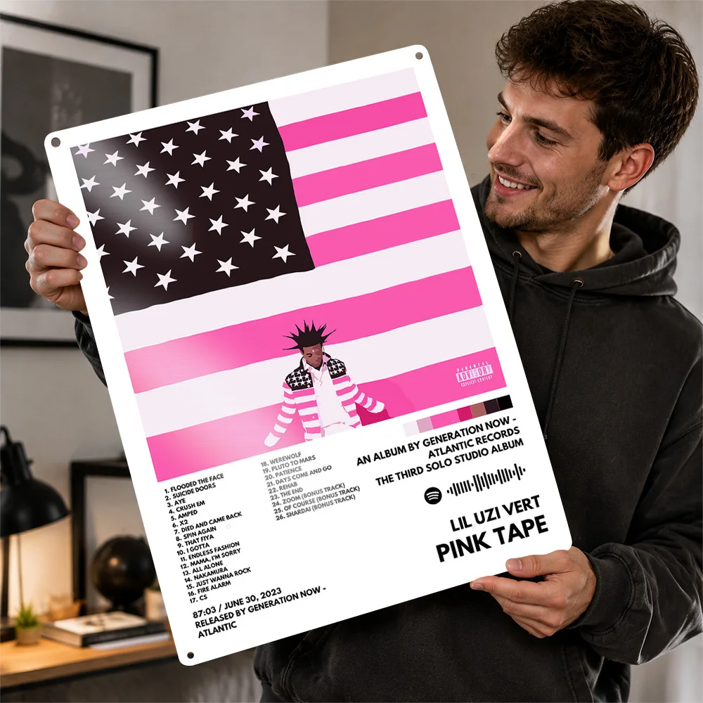 Lil Uzi Vert Pink Tape Album Aluminum Poster Graphic Wall Art For Listening Room Or Bedroom Customized Metal Sign Birthday Gift