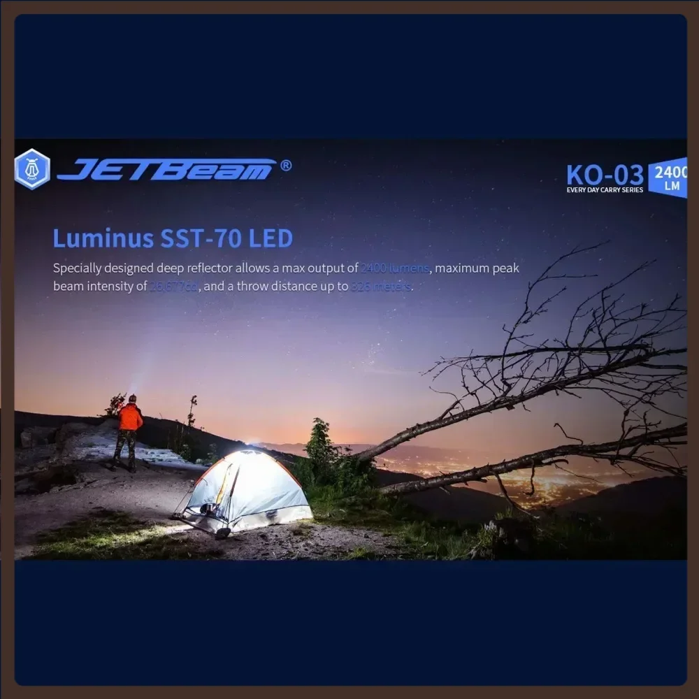 

JETBeam KO-03 EDC Tacticus LED Flashlight - USB-C Rechargeable Water Resistant 2400 Lumens Everyday Carry Light