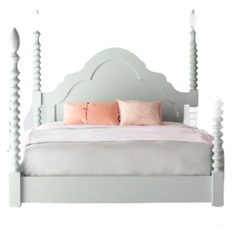 Nordic country solid wood French light luxury retro four-poster bed Roman column children's room furniture girl princess bed