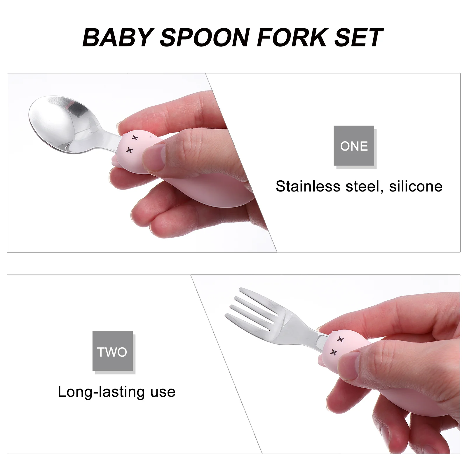 

1Set Toddler Feeding Fork Short Handle Spoon Set Cartoon Rabbit Design Baby Utensils Durable Stainless Steel Self Feeding