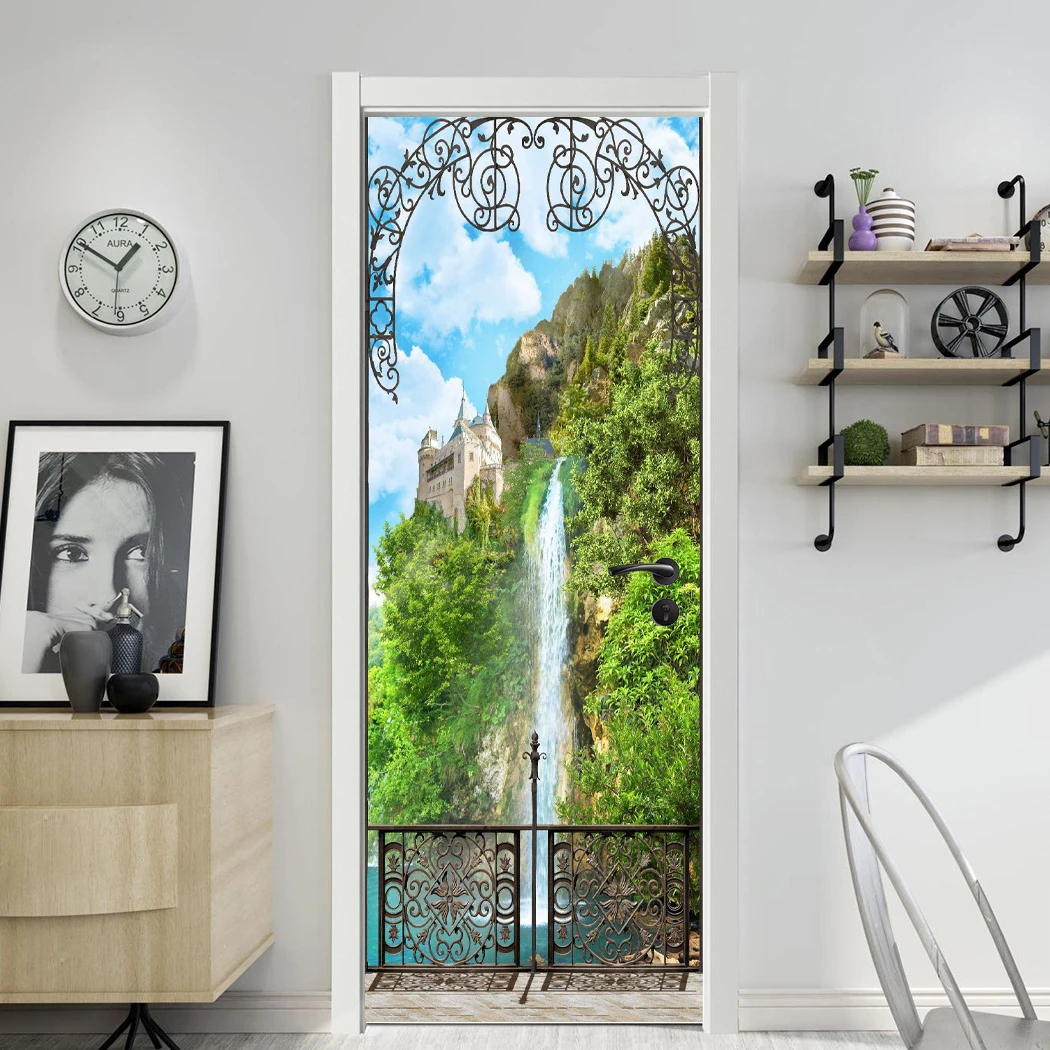 Door Size Murals 3D Wallpaper Waterproof Self Adhesive Home Decor Landscape Wooden Design PVC for Door Sticker Fridge Mural