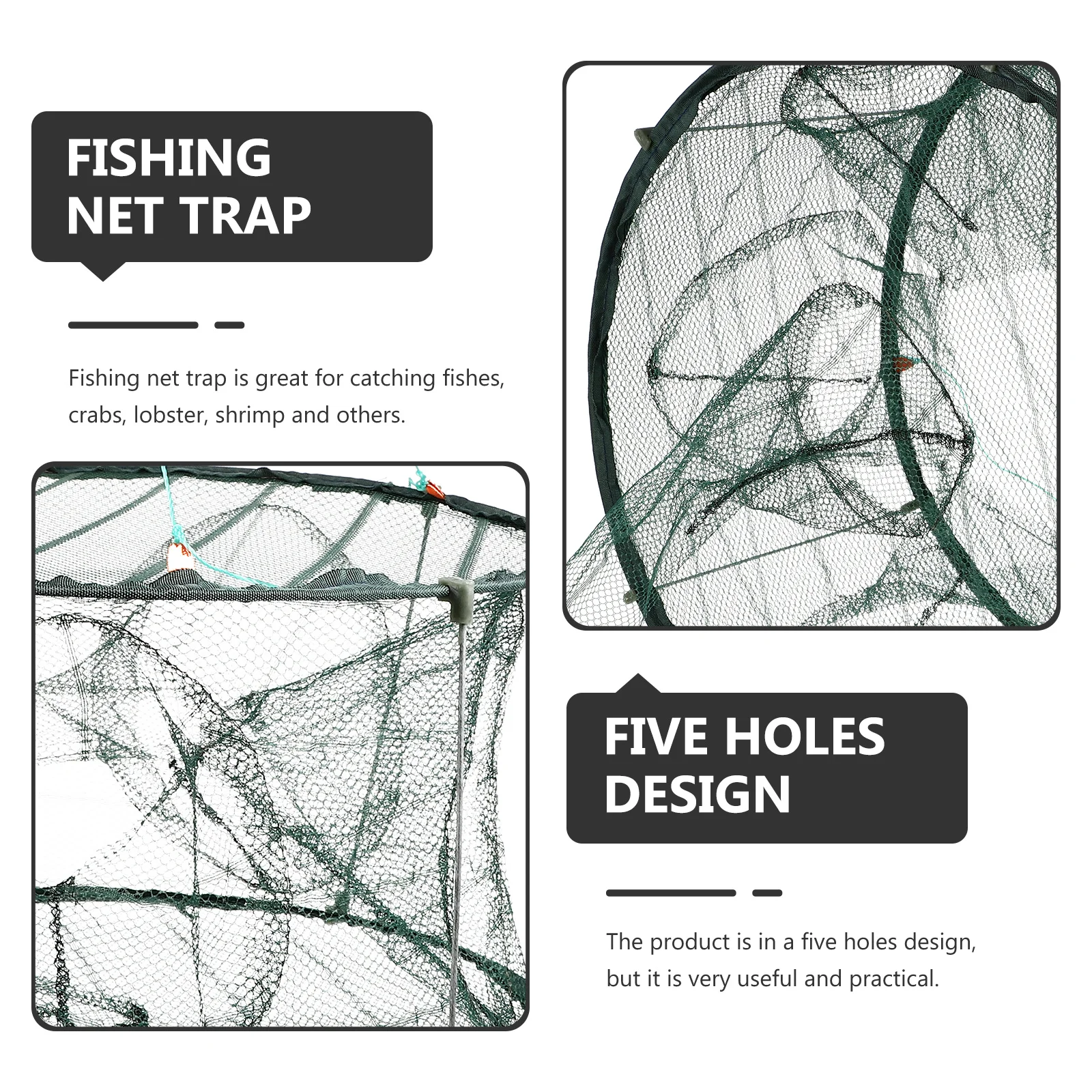 

Fishing Trap Net Multi-Hole Design Large Capacity Portable Folding Crawfish Shrimp Bait Trap Practical Outdoor Fishing Tool