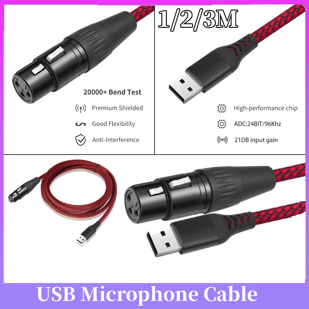 1/2/3M USB Male To XLR Female Mic Link Converter Cable USB To XLR Adapter Studio Audio Cable for Microphones Or Recording