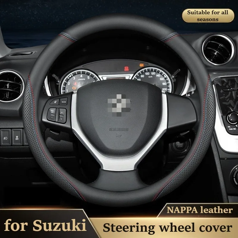 

Premium Nappa Leather Car Steering Wheel Cover for SUZUKI Celerio‌ SX4 S-Cross‌ Fronx Wagon R X5 Swift Alivio Suzuki Accessories