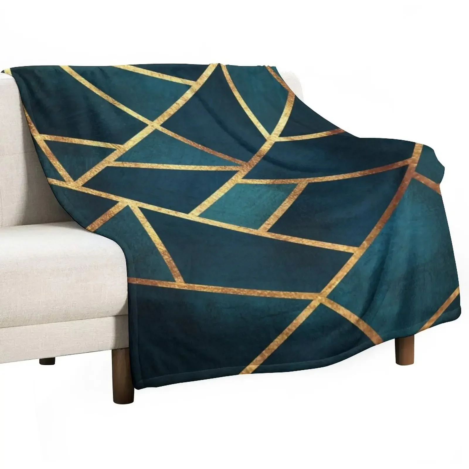 

Midnight Green Gold Stone Geometric Throw Blanket Travel halloween Blankets