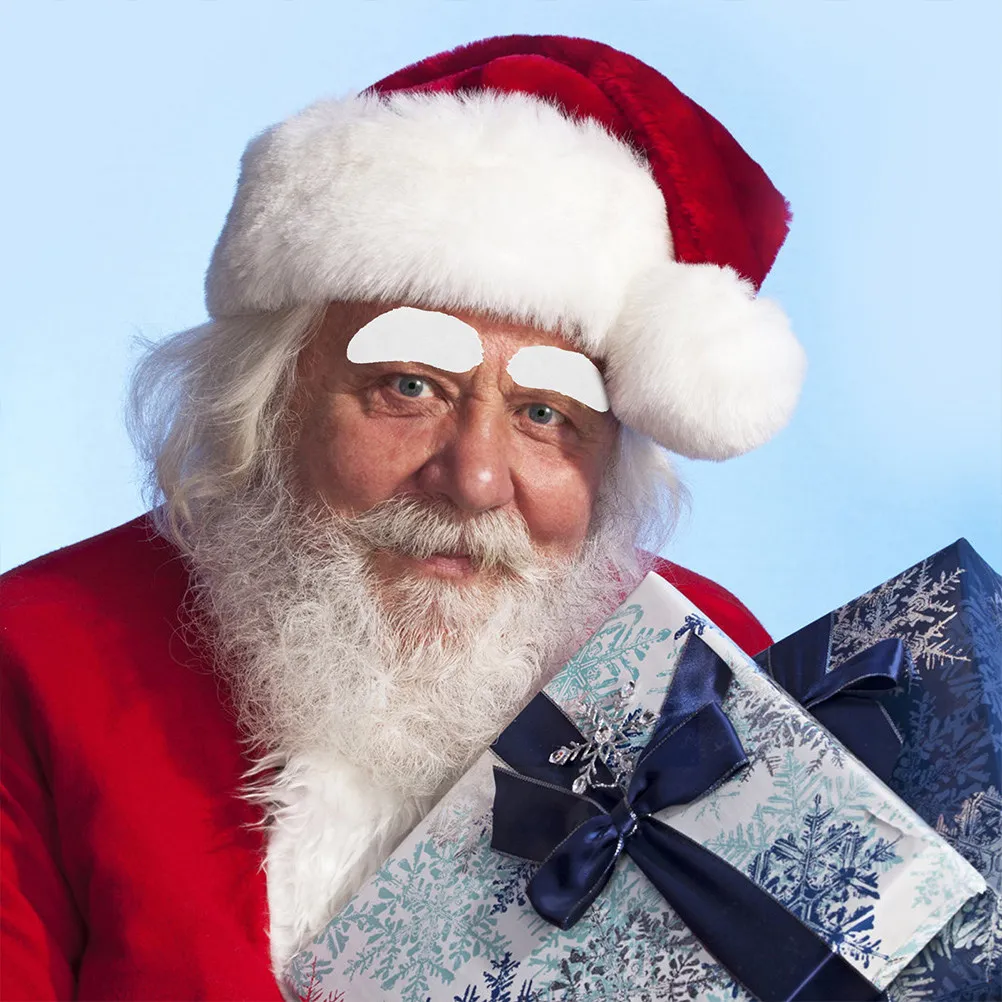 Sopracciglia di Babbo Natale Bianche, Barba Finta Autoadesiva, Accessori per Costume da Vecchio Uomo, Peli Finti per Cosplay Natalizio