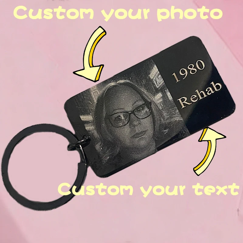 

Fashion Portrait Photo Customized Keychain Laser Engraved Your Name Text Image Stainless Steel Key Ring Anniversary Gift
