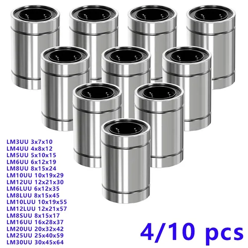 Imagen 1 del producto 4/10 Uds LM8UU LM10UU LM16UU LM12UU rodamiento lineal de bolas buje lineal varillas de 8mm carril de revestimiento piezas de eje lineal DIY CNC impresora 3D