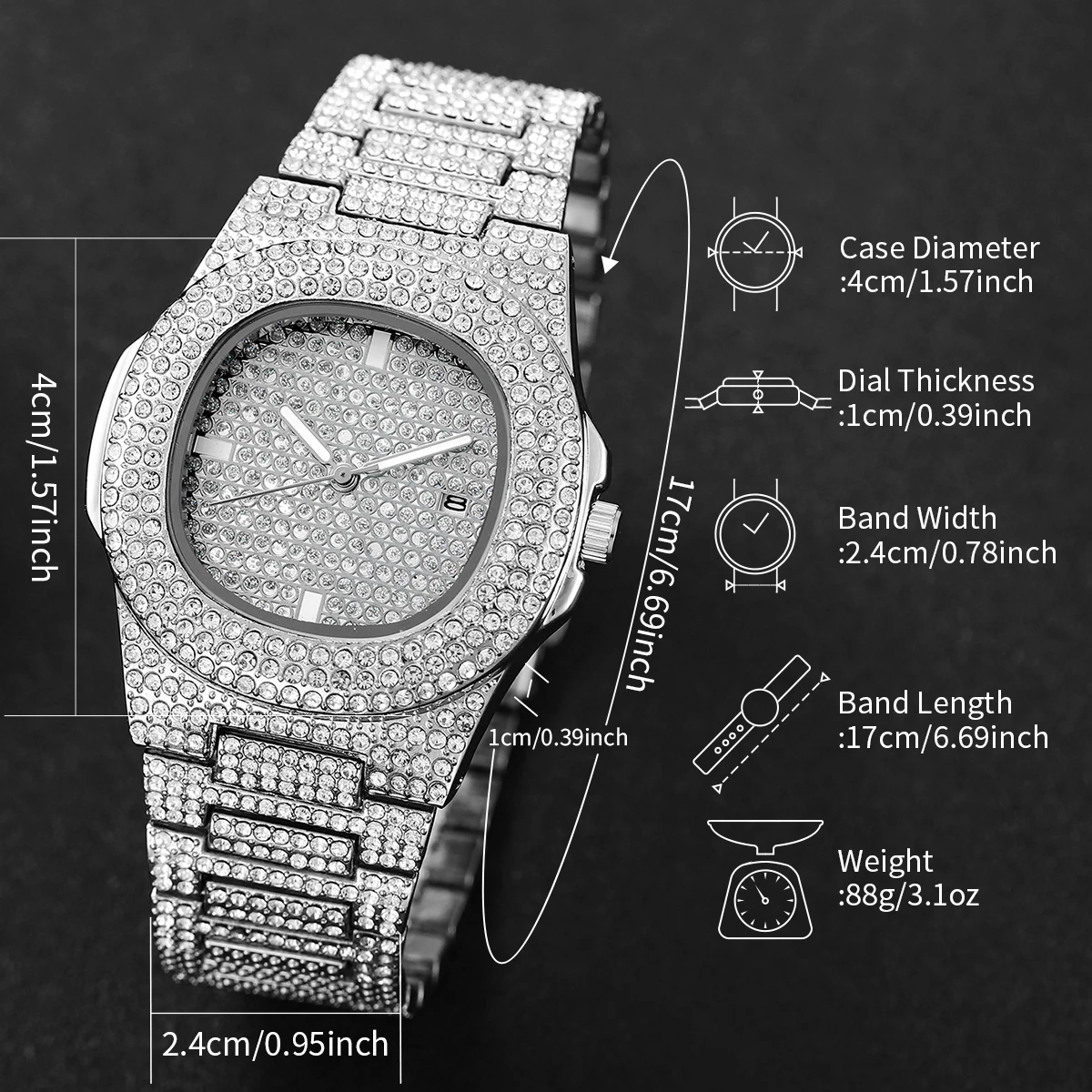 Luxury Full Diamond Men's Stainless Steel Watches Male Sports Quartz Wristwatch with Calendar image 6
