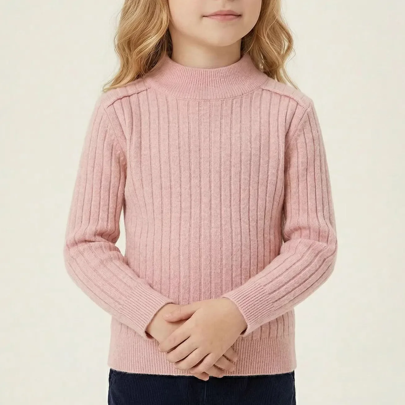 Toddler Kid Ribbed Sweater for Boy Girl Solid Knit Pullover Top Autumn Winter Warm Long Sleeve Basic Children Knitwear
