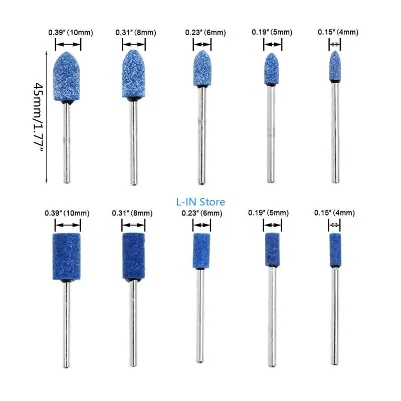 10 pezzi Professional Blue Abrasive Stone 3 mm Solvelamento gambo per punti montati sulla testa Bit macinazione durevole per