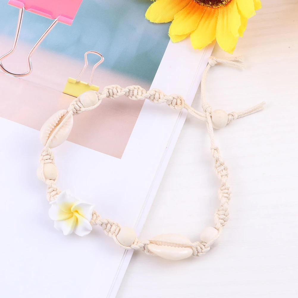 

2 Pcs Flower Ankle Chain Beach Bracelets to Weave Women Anklets Jewelry Wax Polymer Clay Decorative Boho for Woman