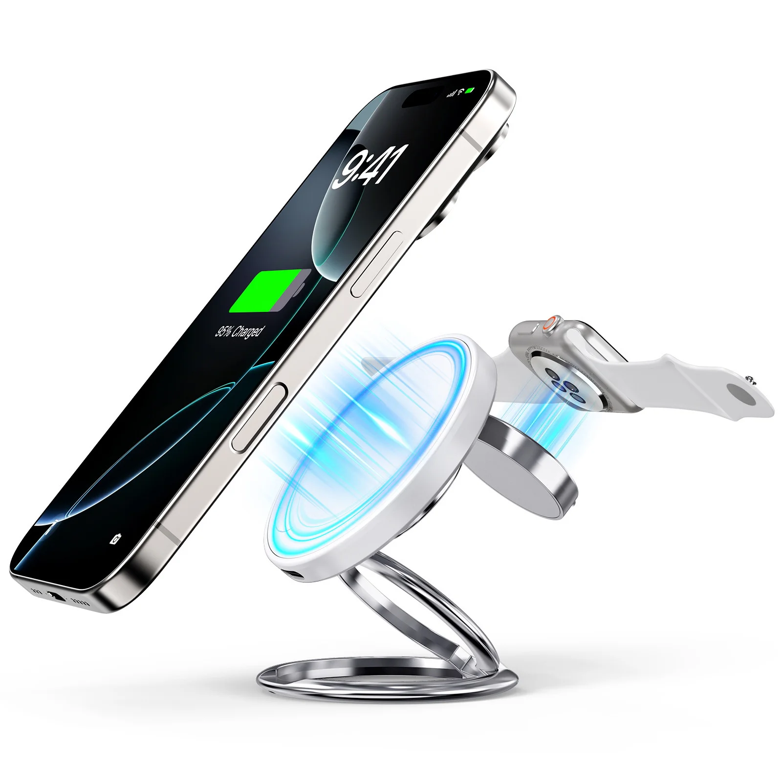 

Магнитное беспроводное быстрое зарядное устройство 3-в-1, 15 Вт, дизайн подставки для телефонного кольца, зарядка умных часов 2,5 Вт, зарядка наушников 5 Вт,