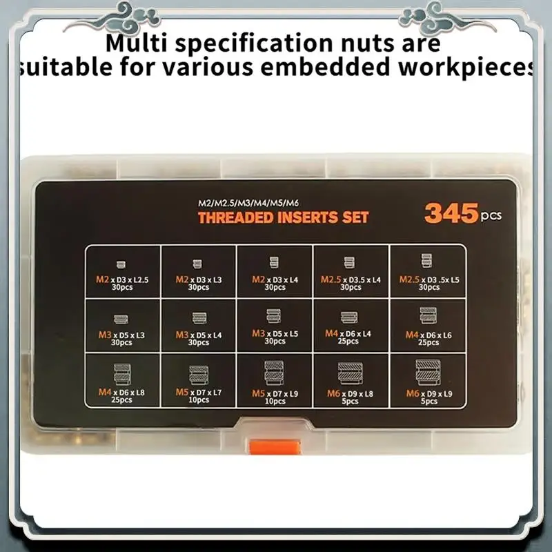

Премиум 3D-принтер термоплавкий термонакатный вставной латунный вставной гайка M2/M2.5/M3/M4/M5/M6 345 шт. с/7 шт. термонаборный наконечник для VORON