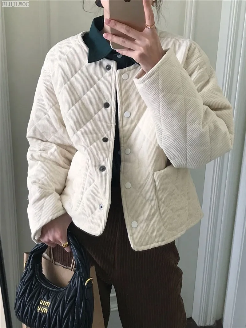 Heiße Verkäufe Frauen Winter Warme Oberbekleidung Nette Japan Koreanische Rundhals Plaid Baumwolle Langarm Anzug Kurz Quilted Mäntel