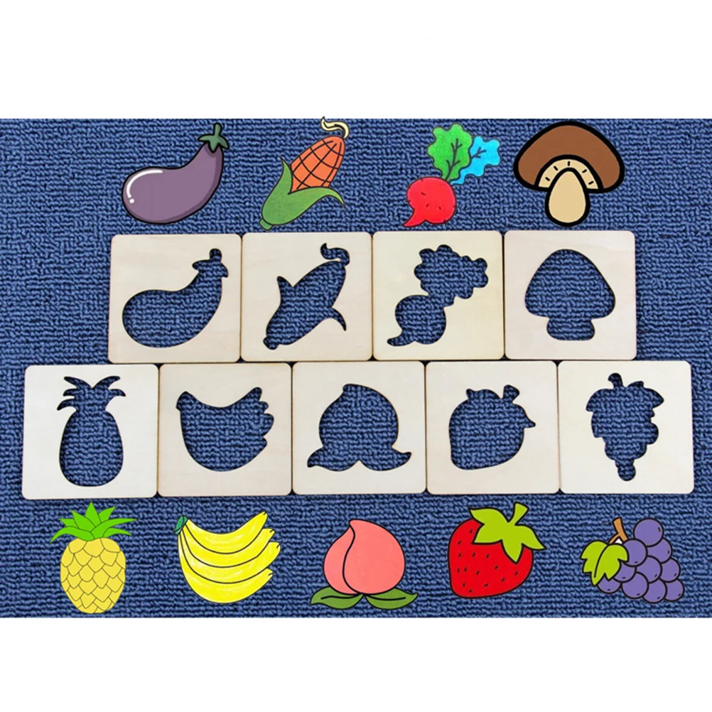 Zeichenvorlagen aus Holz für Kinder, 55, wiederverwendbare Schablonen, Obst, Tiere, Verkehr, DIY-Malset für Kinder ab 3 Jahren